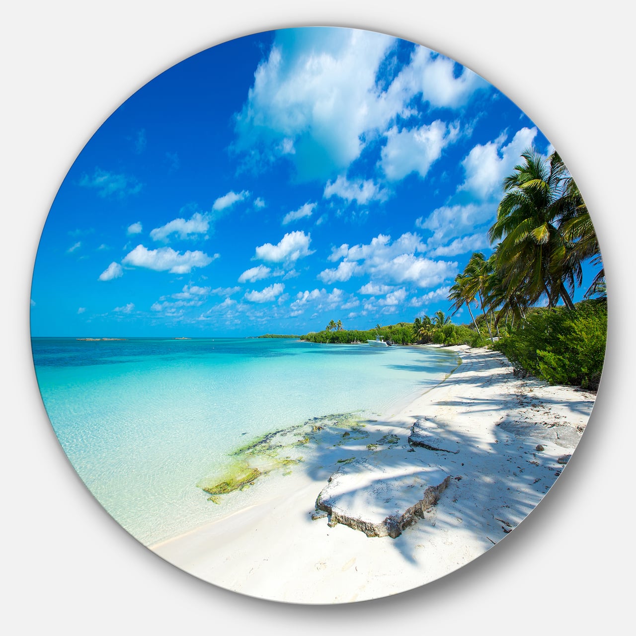 Designart - Tropical Beach with Palm Shadows' Large Seashore Metal Circle Wall Art